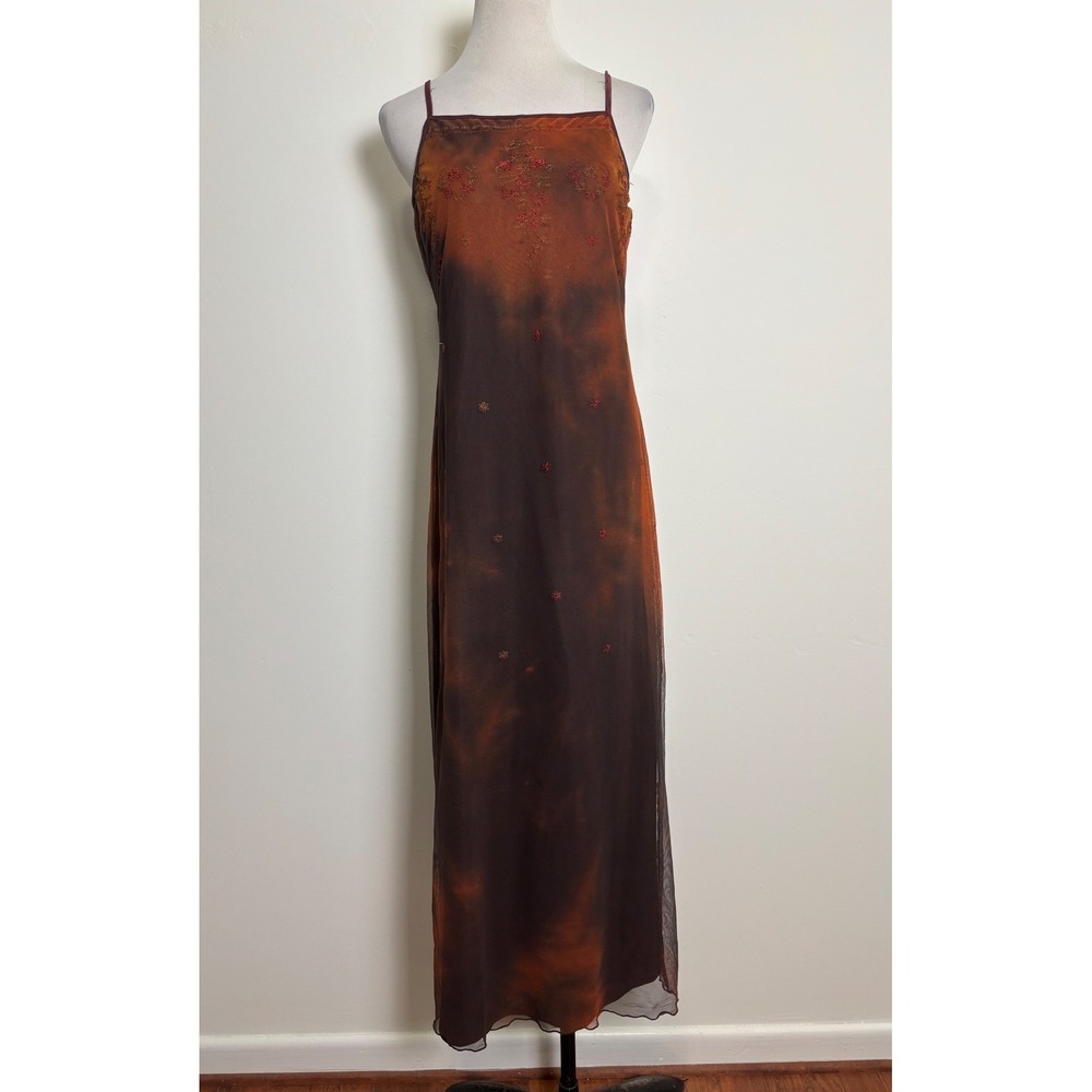 City Triangles Vintage Mesh Maxi Dress L Earthy Brown Fairy Grunge Witchy Boho